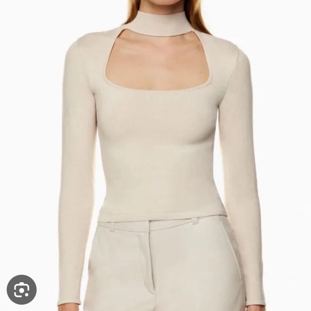 Aritzia Babaton BeigeFlorine Sculpt Knit Cut-Out Long Sleeve Top